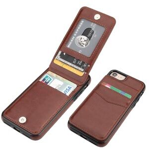 Brown Leather Wallet Phone Case for iPhone 7/8/SE